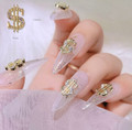 2PCS X 3D Zircon Metal Dollar Luxury Nail Charm Decorations (Gold & Silver)