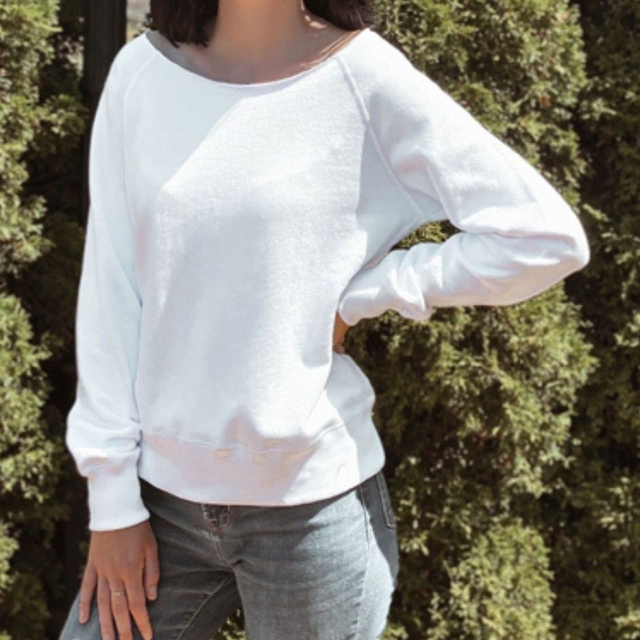 French Terry Scoop Neck Sweatshirt White