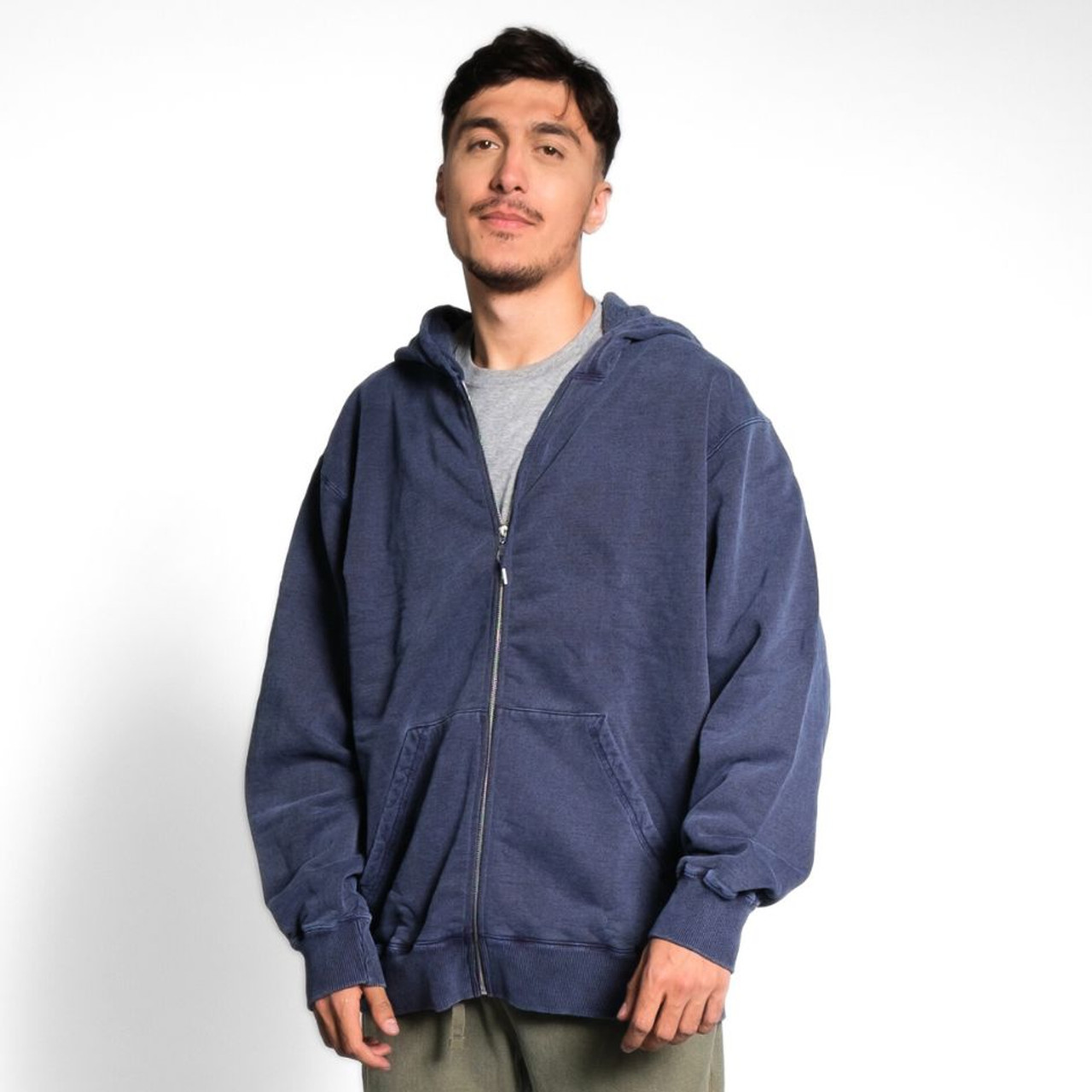 Hooded Full Front Zipper Navy Sand 100 Cotton