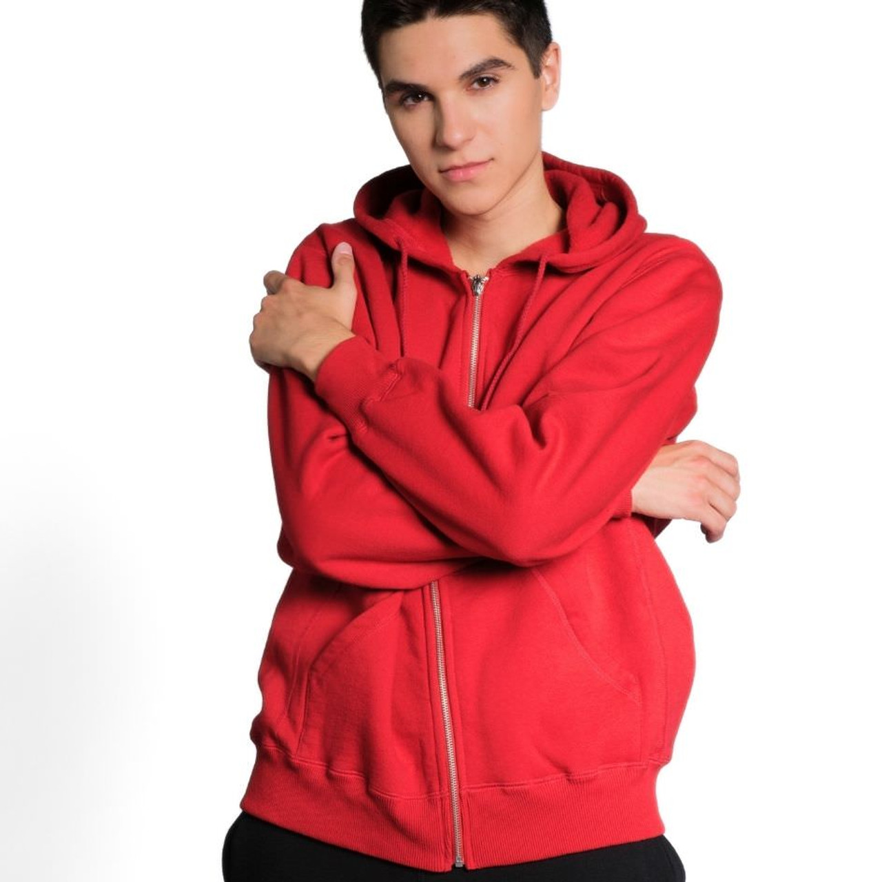 Hooded Full Front Zipper Ruby Red 100 Cotton Men s Heavyweight 18