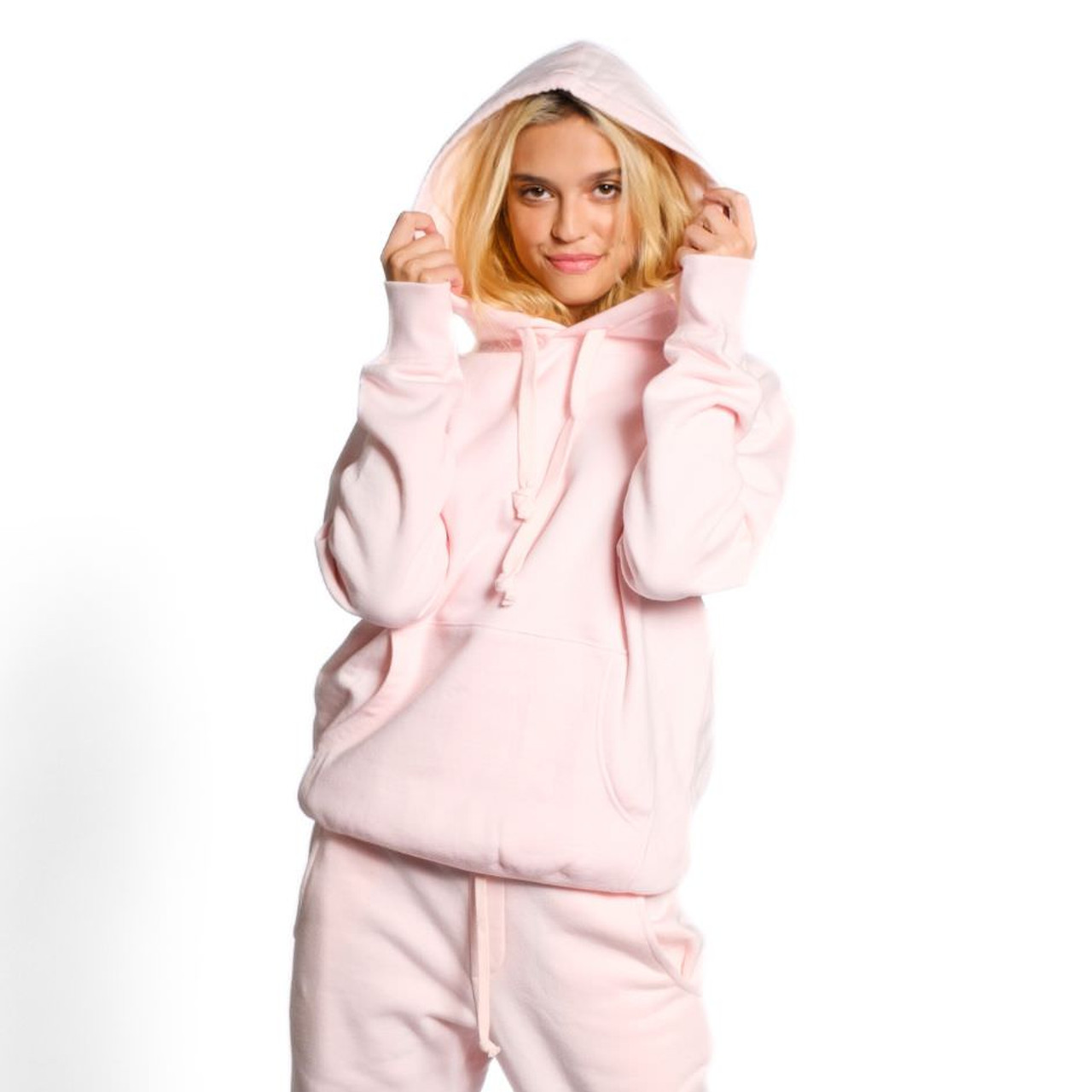 Ladies 100% Cotton Ultra Soft Hoodie Pale Pink