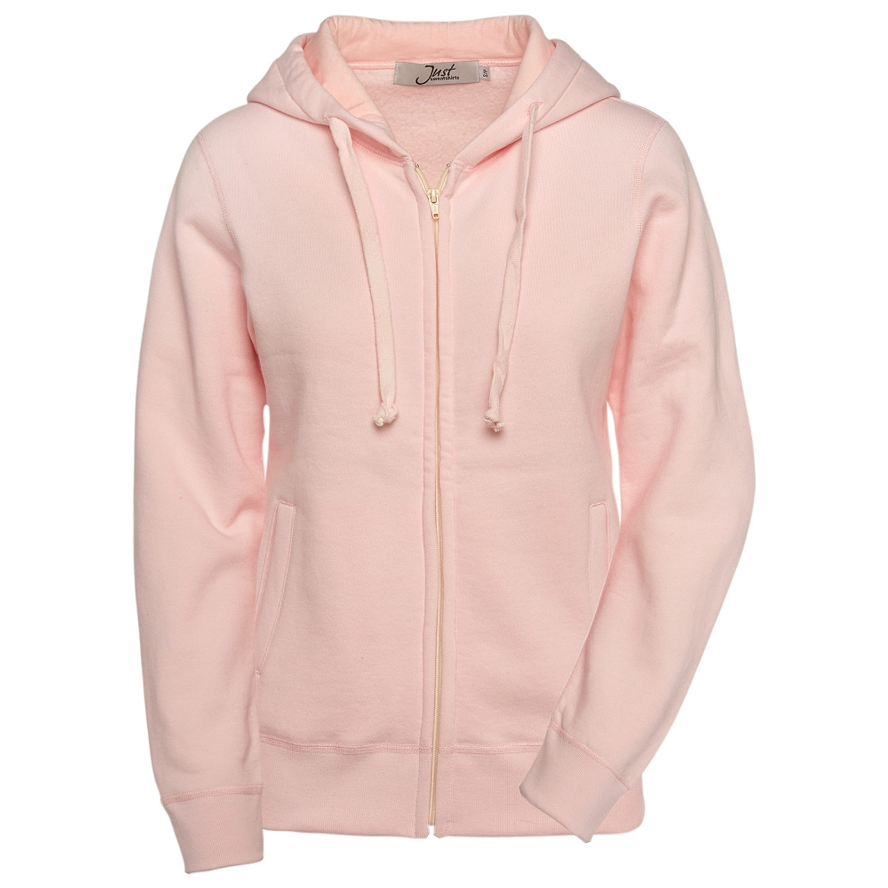 Ultra Soft Ladies Zipper Hoodie Pale Pink 100% Cotton