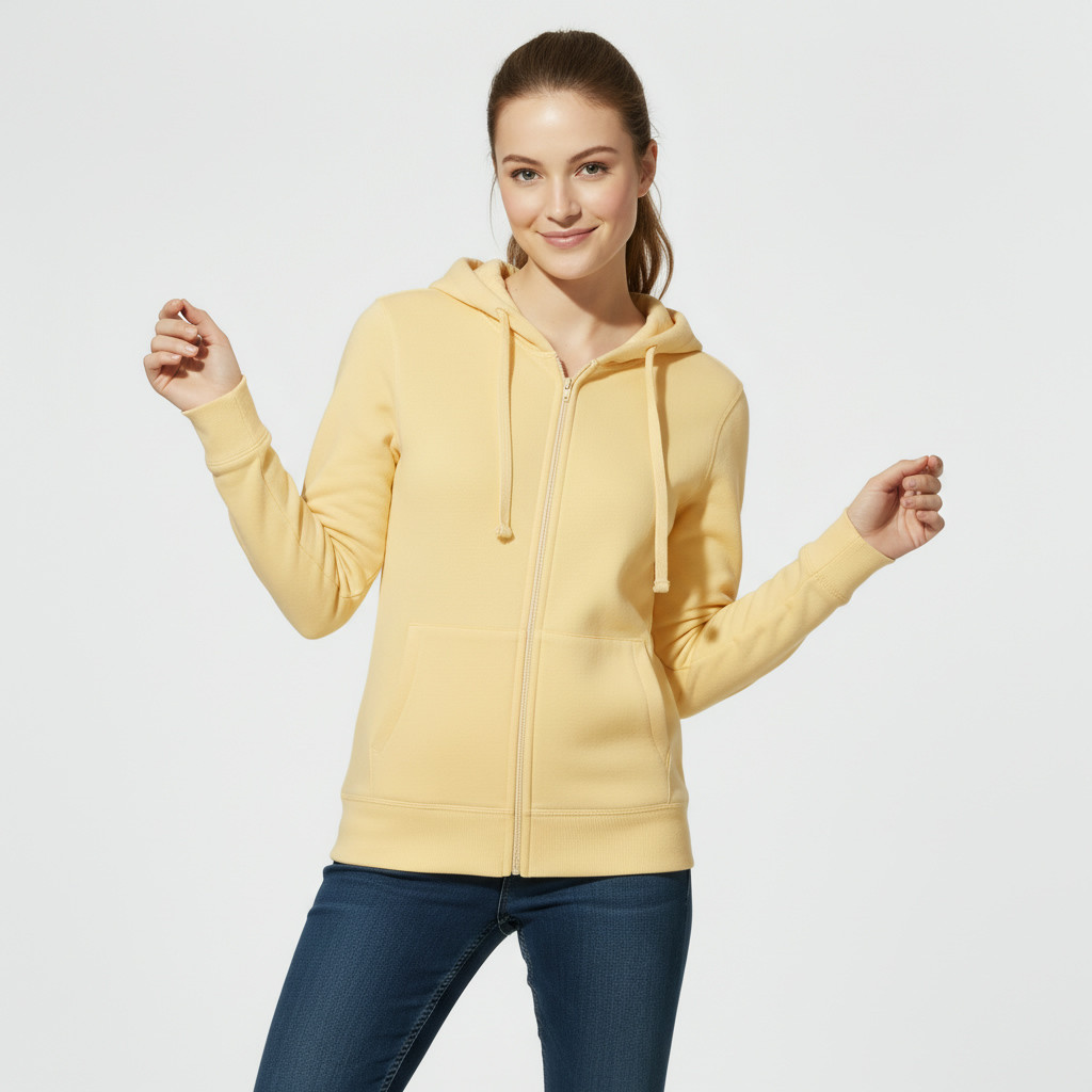 Ladies Zipper Hoodie 100% Cotton Ultra Soft Daffodil