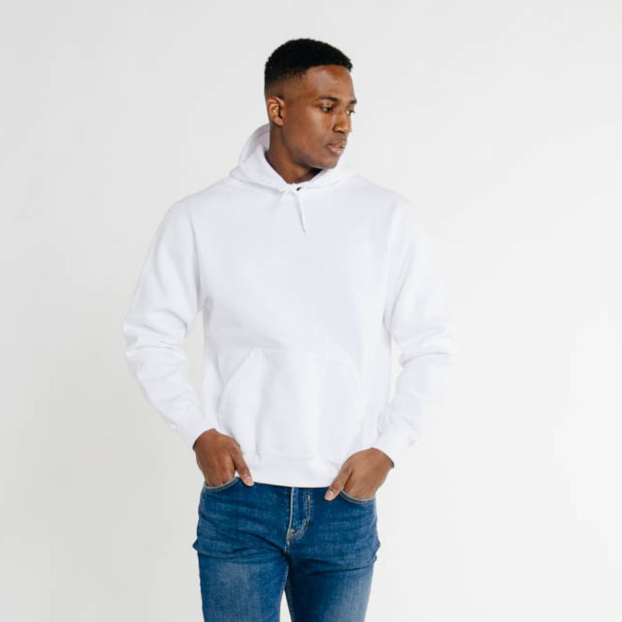 Hooded Pullover White 100% Cotton | Men's Heavyweight Hooded