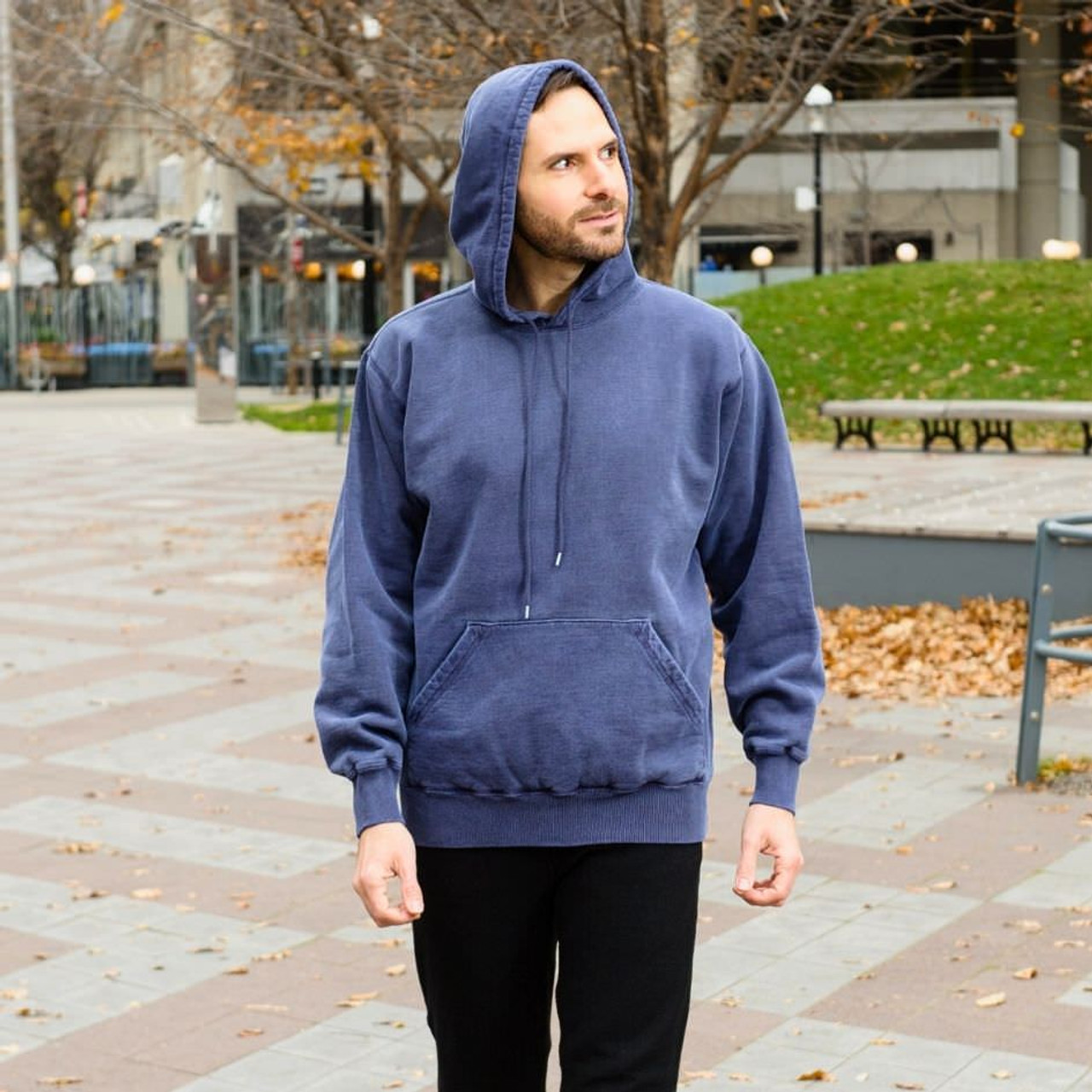 Hooded Pullover Navy 100% Cotton | Men's Heavyweight Hooded