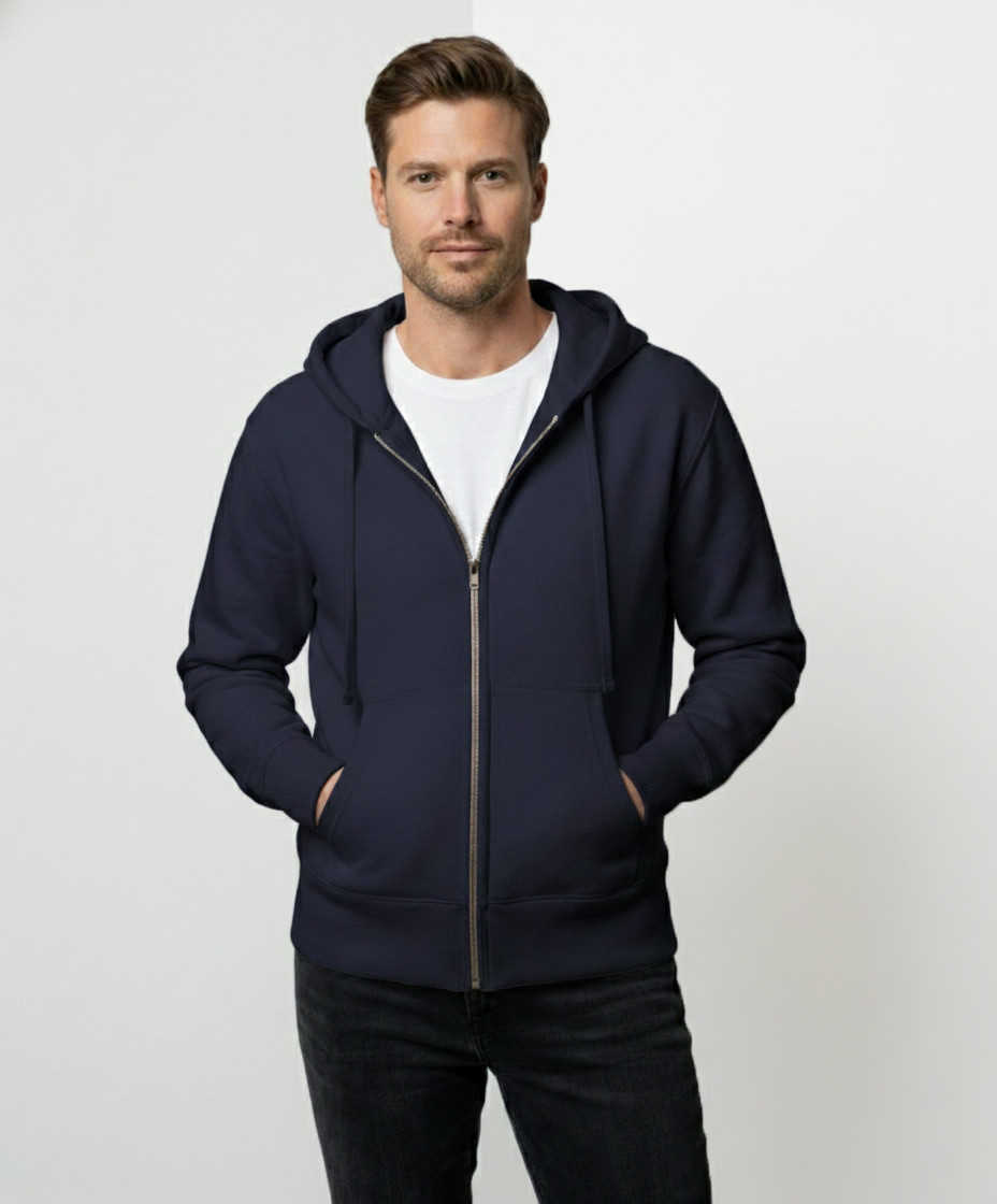Prive Full Zip Hoodie Navy | 100% Cotton | Just Sweatshirts