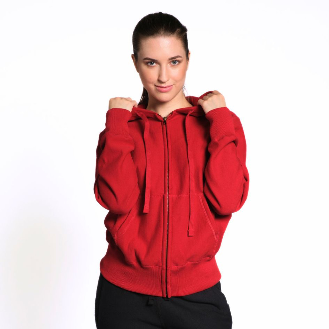 Priv Full Zip Hoodie Red with Side Rib 100 Cotton