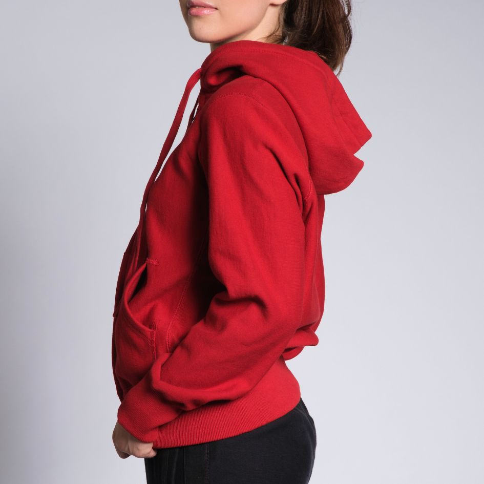 High Neck Zipper Hoodie Luxurious Full Zip Red Hoodie Side Rib Panel 100%  Cotton