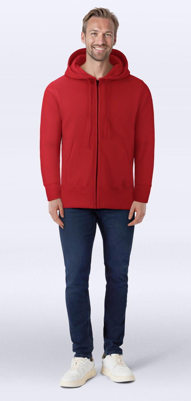 Luxurious Full Zip Red Hoodie | Side Rib panel | 100% Cotton