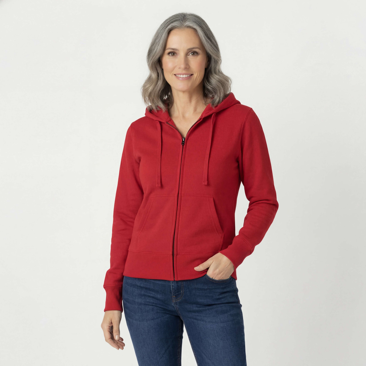 Luxurious Full Zip Red Hoodie | Side Rib panel | 100% Cotton