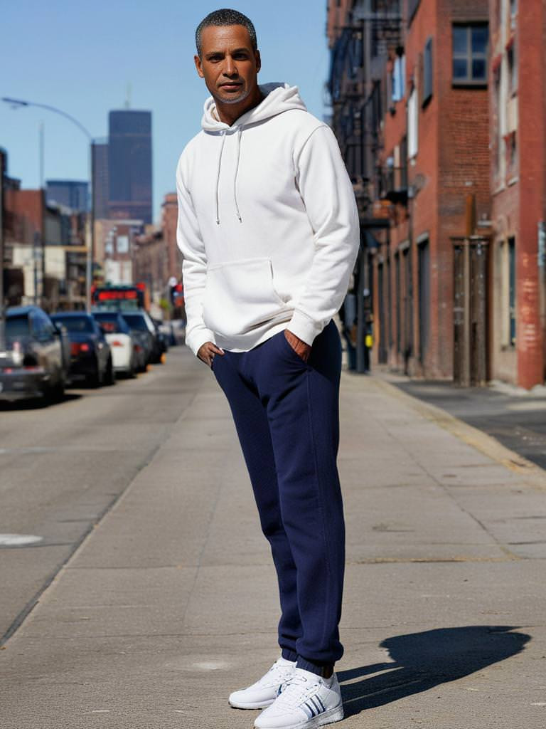 Man wearing navy 100% cotton Classic sweatpants from Just Sweatshirts