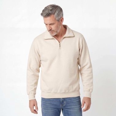 Just Sweatshirts Natural 100% Cotton Zip Neck Sweatshirt, No  Sweatshirt, in beige, made from soft cotton.