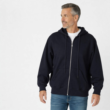 Hooded Full Front Zipper Navy 100% Cotton