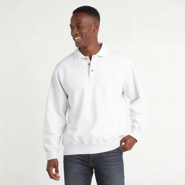 Just Sweatshirts 3 Button White Polo, white 100% cotton polo shirt with three buttons, classic modern style.