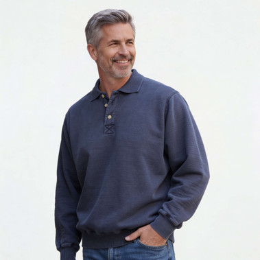 Just Sweatshirts 3 Button Polo Navy Sand 100% Cotton men's polo shirt in dark blue color.