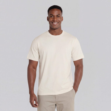 Just Sweatshirts Luxury Cotton T-Shirt, Men's Natural Short Sleeve 100% Cotton, Cream Color.