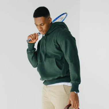 PRIVE; Hoodie Park Green with Side Rib 100% Cotton