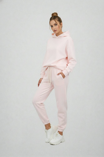 Just Sweatshirts Ultra Soft Ladies Classic Sweatpants in pale pink 100% cotton, showcasing a relaxed fit.