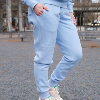 Just Sweatshirts Ultra Soft Ladies Getaway Tapered Joggers 100% Cotton Powder Blue by Just Sweatshirts in light blue.