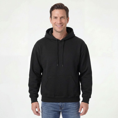 Just Sweatshirts Black hooded pullover, 100% cotton, made from heavyweight fabric 100% Cotton, 420 GSM, athletic cut.