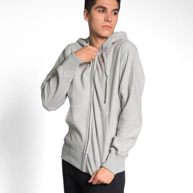 Privé Full Zip Hoodie Gray with Side Rib 95% Cotton