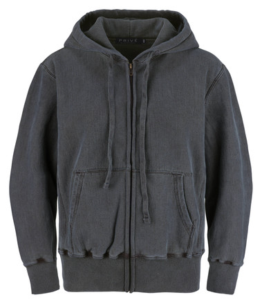 PRIV&#201; Full Zip Hoodie Charcoal with Side Rib 100% Cotton