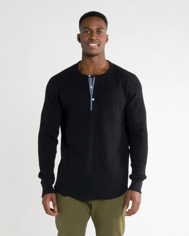Shop Mens Waffle Henley Collar Sweatshirt | Gray Mix
