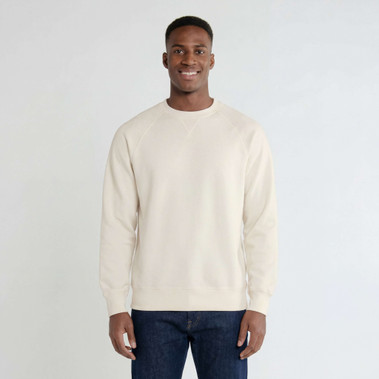 Just Sweatshirts Natural 100% cotton lightweight crewneck men's fine French Terry sweatshirt in cream color for everyday wear.