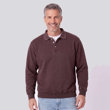 Just Sweatshirts Washed Eggplant 3 Button Polo in rich eggplant color made from 100% cotton for men.