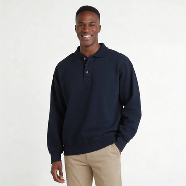 Just Sweatshirts 3 Button Polo Dark Navy 100% Cotton, dark navy blue men's polo shirt with three buttons.