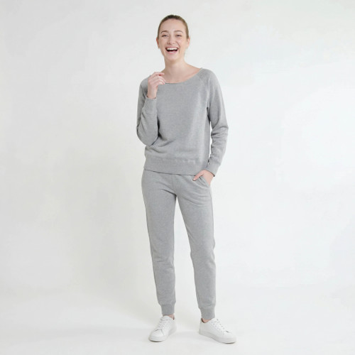 Just Sweatshirts Ladies sweatshirt, gray mix 100% cotton French terry, ladies French terry gray mix cotton sweatshirt.