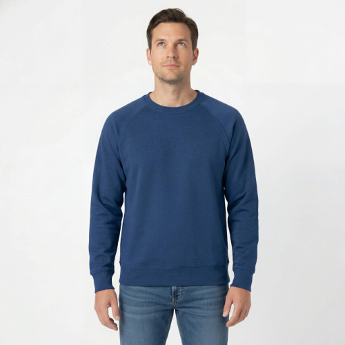 Just Sweatshirts Elegant all cotton crewneck men's fine French Terry blue jeans sweatshirt in a rich blue color.