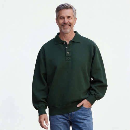 Just Sweatshirts Men's Park Green 3 Button Polo in 100% Cotton, dark green casual polo shirt for men.