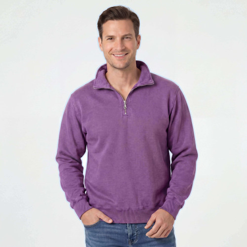 Just Sweatshirts Zip Neck Plum Sand 100% Cotton purple zip neck sweatshirt for men.