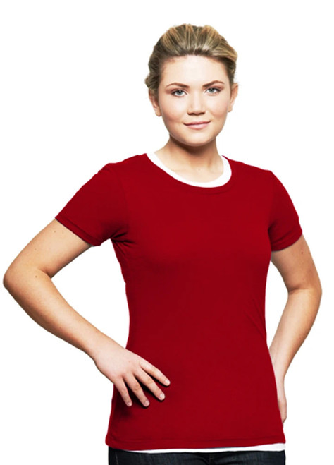 Just Sweatshirts T-Shirt Ladies Short Sleeve 100% Cotton Red, vibrant red color, feminine style, short sleeves.