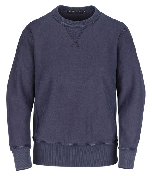 PRIV&#201; Crewneck Navy Sand with Side Rib 100% Cotton