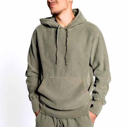 PRIVE; Hoodie Olive Sand with Side Rib 100% Cotton
