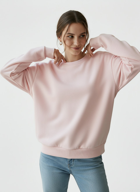 Just Sweatshirts Ultra Soft Ladies Crewneck Pale Pink 100% Cotton Women's Cozy Cotton Sweaters in pale pink color.