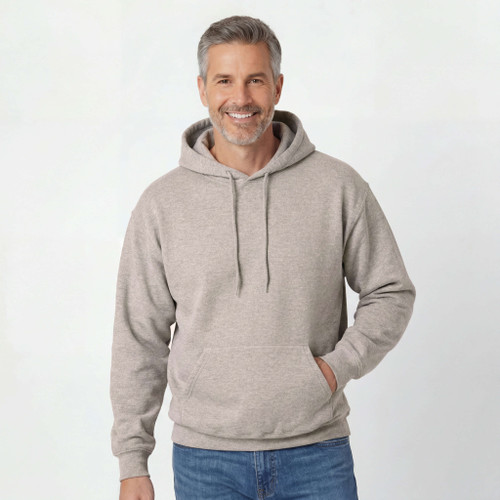 Just Sweatshirts Hooded Pullover Egg Shell 100% Cotton, beige hooded sweatshirt with drawstrings and kangaroo pocket.