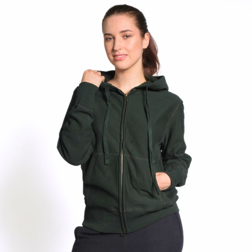 Fleece zip-through hoodie - Khaki green - Ladies