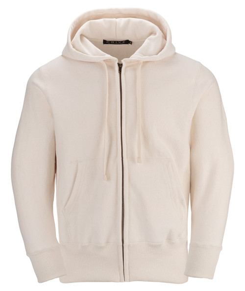 Luxurious Full Zip Hoodie Unisex Natural with Side Rib panel 100