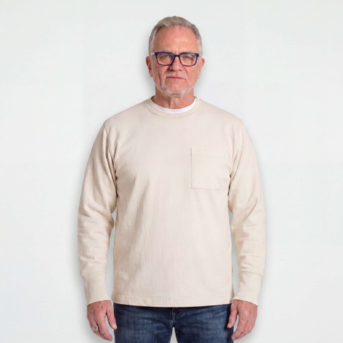 Just Sweatshirts Super Heavy T-Shirt Long Sleeve 100% Dense Cotton Jersey Natural color, men's casual wear clothing.