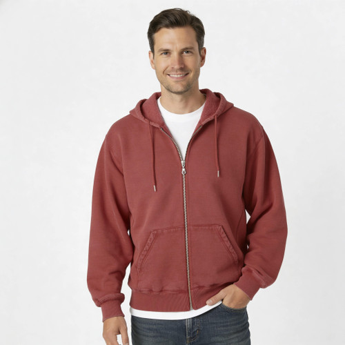 Hooded Full Front Zipper Cranberry Sand 100% Cotton