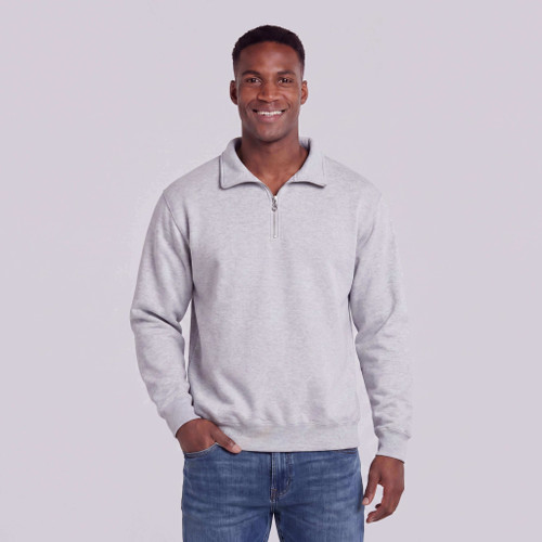 Just Sweatshirts Heavy zip neck sweatshirt in silver gray, made from 100% cotton, in a relaxed fit style.