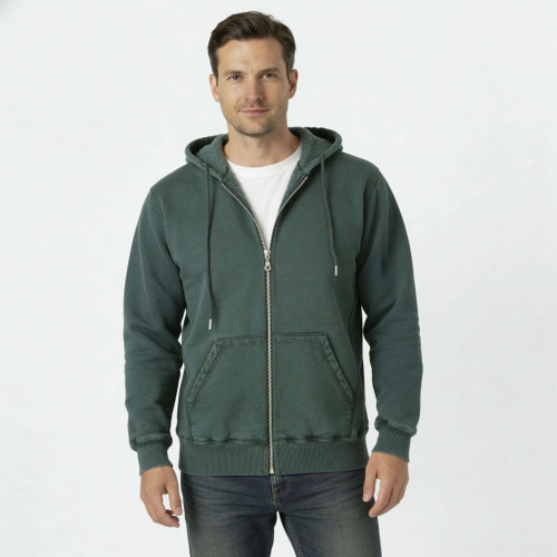 Just Sweatshirts Pine green hooded full front zipper jacket, 100% cotton, large size, dark green color sweatshirt.