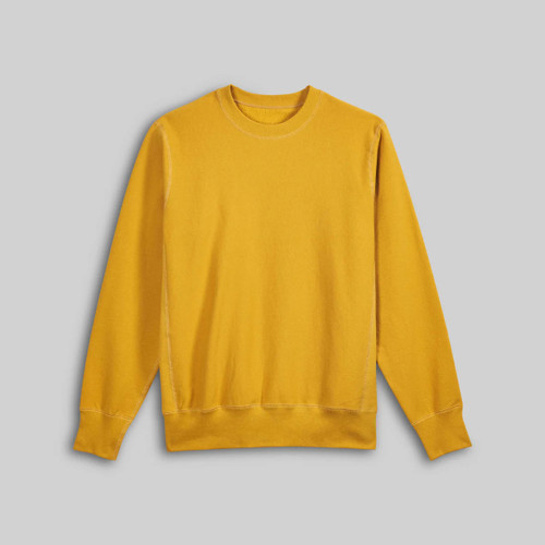 Just Sweatshirts Classic Crewneck 100% Cotton Mustard with Ribbed side panels, yellow crewneck sweatshirt with ribbed panels.