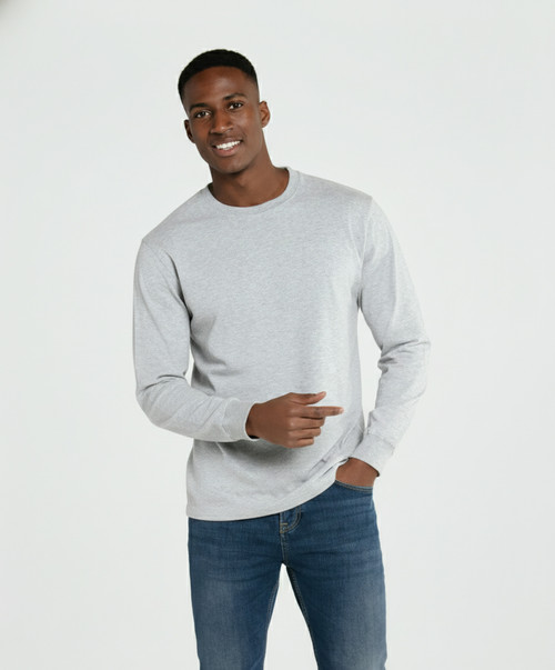 T-Shirt Men's Long Sleeve 100% Cotton Silver Gray