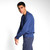 Just Sweatshirts Crewneck Men's Fine French Terry Blue Jeans 100% Cotton blue sweatshirt on a young man.