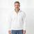 Just Sweatshirts Zip Neck White 100% Cotton sweatshirt on a man, showcasing classic style and comfort.