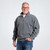 Just Sweatshirts Zip Neck Charcoal 100% Cotton sweatshirt on a man, showcasing style and premium quality.